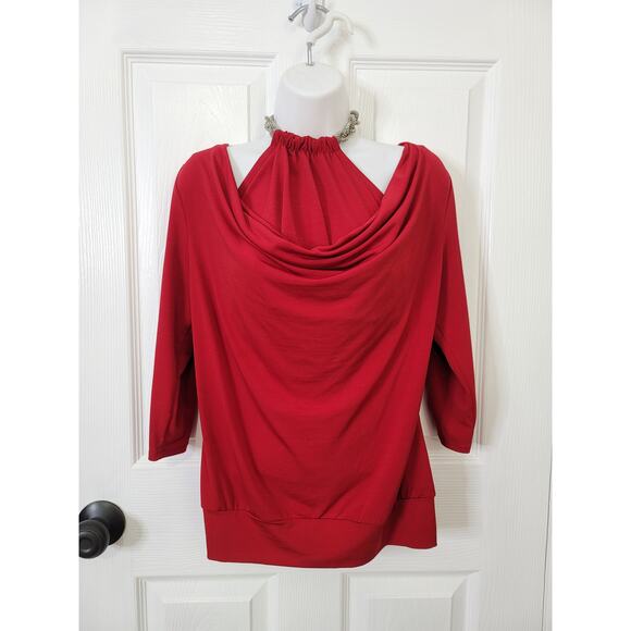AGB Stunning Choke Collar Halter Top With Cowl Neck Long Sleeve Overlay SMALL - Picture 2 of 9